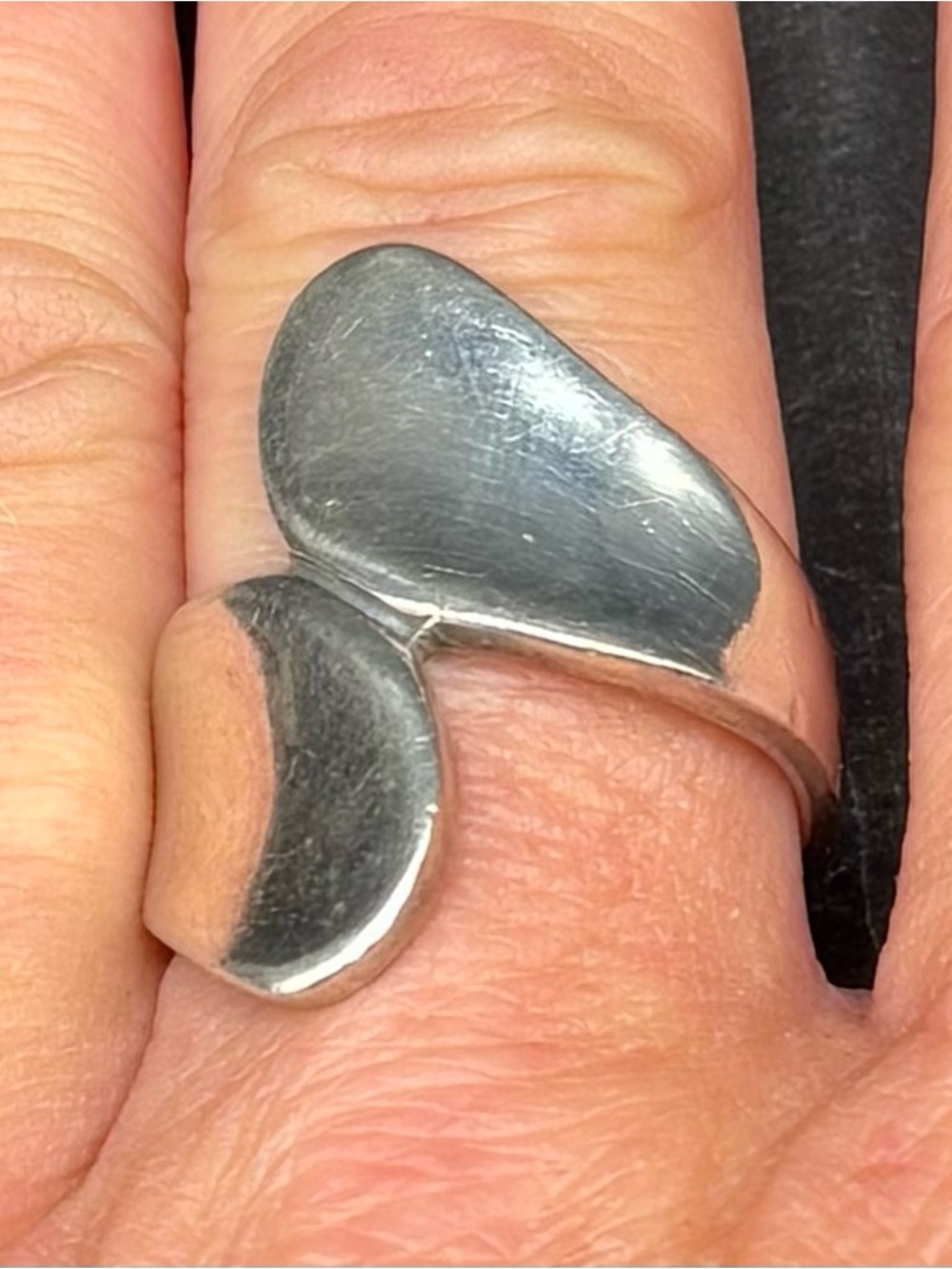 Vintage 925 Sterling Silver Modernist Bypass Ring Sculptural Organic Band Sz 7.5